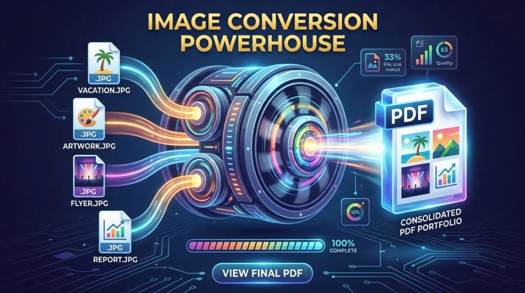JPG to PDF converter tool converting images into a PDF document